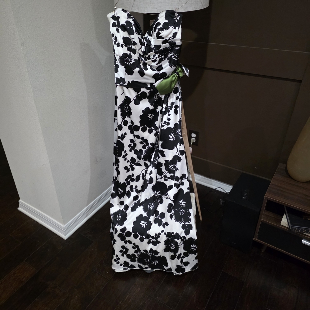 Dessy Collection Strapless Black and White Floral Dress